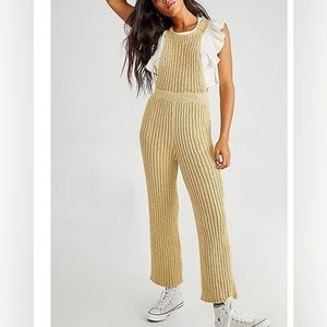 Free People Beach Cohen Sweater Jumpsuit Overalls Black Large